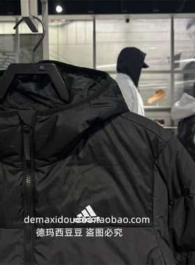 阿迪达斯连帽羽绒服外套男2025冬季新款运动服保暖防风夹克JX1808