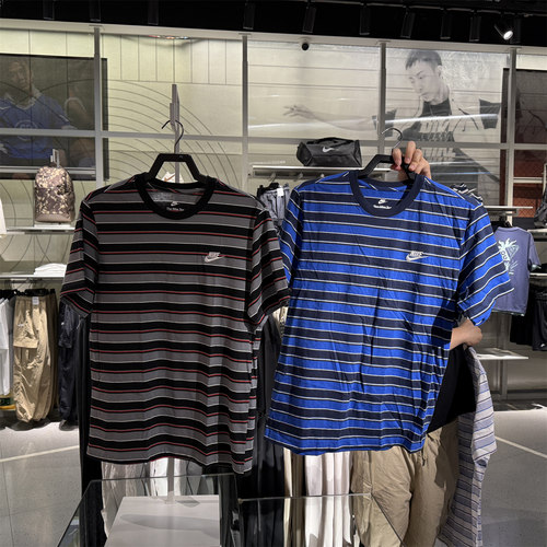 专柜正品NIKE耐克男子AS M NSWCLUB STRIPE运动休闲短袖T恤HJ0551