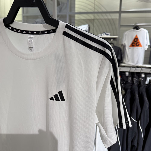 阿迪达斯男短袖2025夏季经典三条杠速干透气运动T恤 IB8150 8151