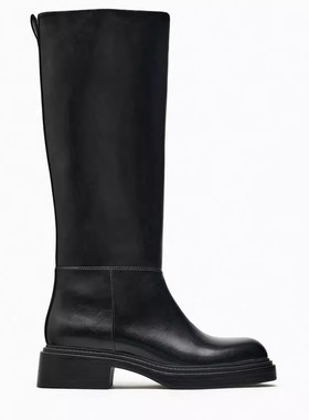 ZR女鞋2025年秋冬季新款骑士靴时尚粗跟不过膝长靴黑色直筒雨靴子