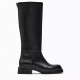 ZR女鞋 粗跟不过膝长靴黑色直筒雨靴子 骑士靴时尚 2025年秋冬季 新款