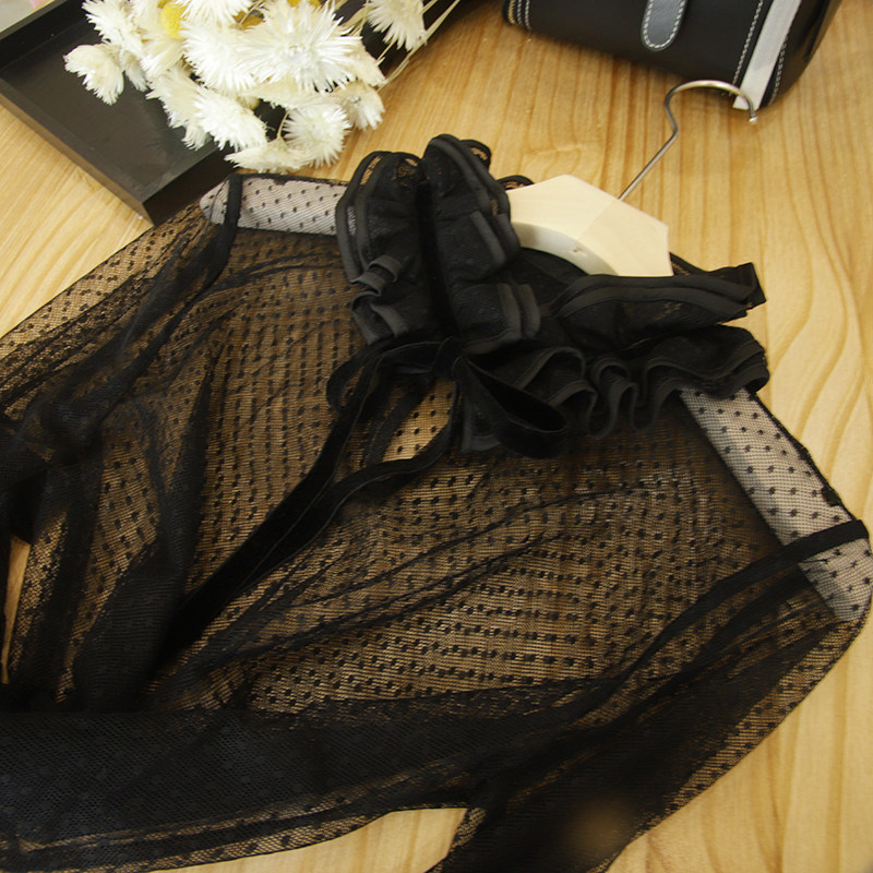 新款订制 欧货网纱蕾丝打底衫 欧州站洋气荷叶领小衫女