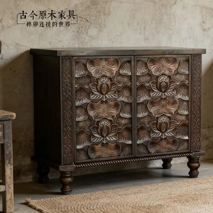东南亚风格实木雕花储物装饰柜古今原木家具TV148-30中式玄关柜