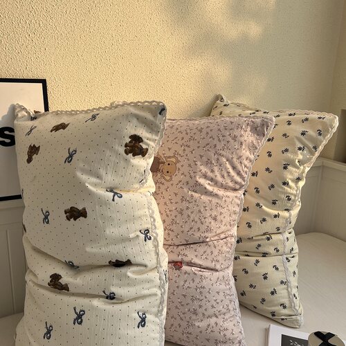 韩系可爱印花蕾丝花边枕套一对装