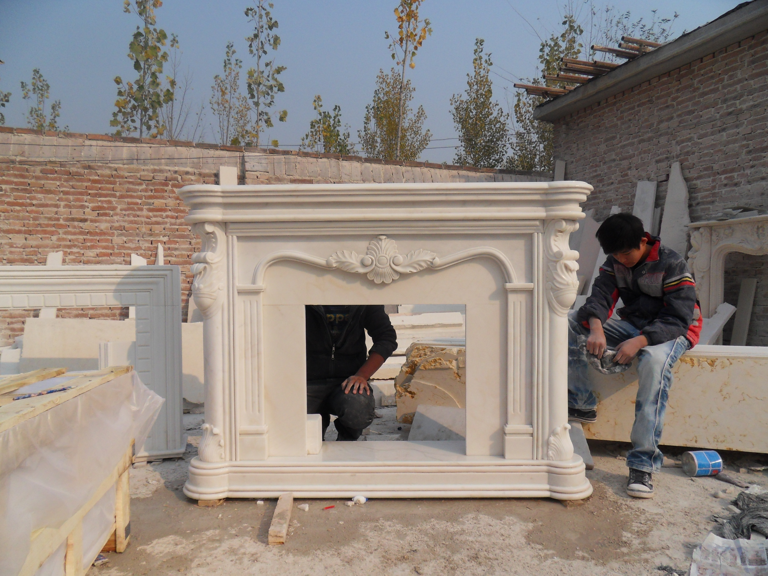 美式大理石壁炉 石材壁炉欧式简约壁炉 汉白玉壁炉定制石雕壁炉架