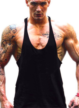 欧美热销纯色男士运动背心纯棉健美健身细带工字背吊带衫Tanktop