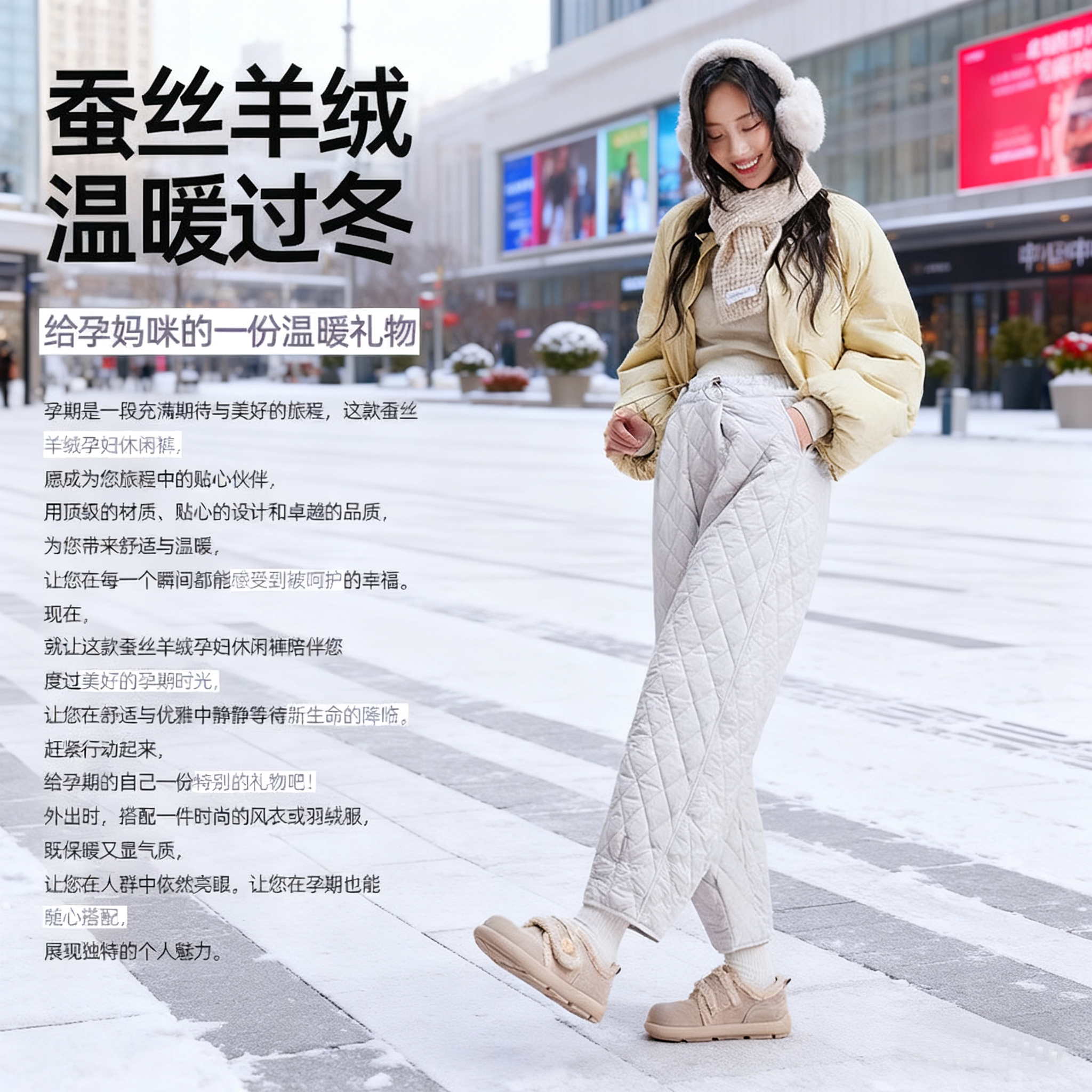 孕期防寒棉裤秋冬加厚款外穿孕妇裤保暖显瘦高腰孕妇裤长裤直筒裤