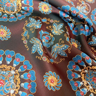 点翠团花织金提花汉服面料复古花卉纹样新中式服装布料上衣外套