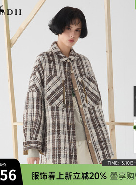谜底格纹衬衫式大衣女25春回归乡野复古粗花呢格子外套251MD0010