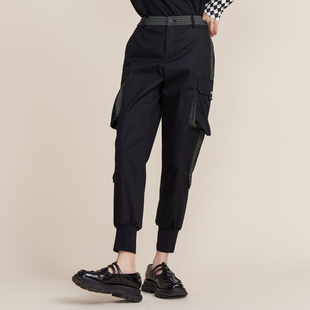 女休闲裤 MIIDII谜底春秋款 裤 复古拼接束脚工装 221MK0035 帅气时尚