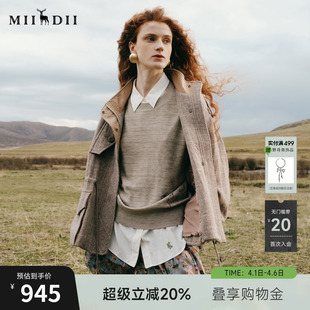 猎装 感收腰落肩保暖毛呢短外套253MD1074 新品 谜底大衣女2025秋季