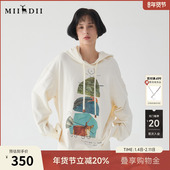 谜底连帽卫衣女2025春新款 百搭学院风原创印花宽松上衣255MV3007