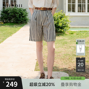 谜底条纹A字型短裤 新品 百搭宽松高腰裤 子25BMK5002 女士2025夏季