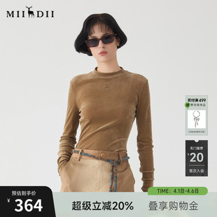 极简修身 百搭内搭上衣251MT0143 女2025春款 谜底丝绒半高领T恤长袖