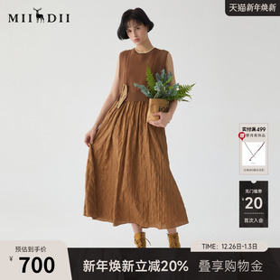 文艺风设计感长裙251ML0086 新品 谜底毛织拼接连衣裙无袖 2025春季