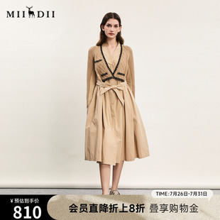 春新款 謎底毛織拼接連衣裙長(zhǎng)袖 復(fù)古氣質(zhì)長(zhǎng)裙大擺裙241ML0129
