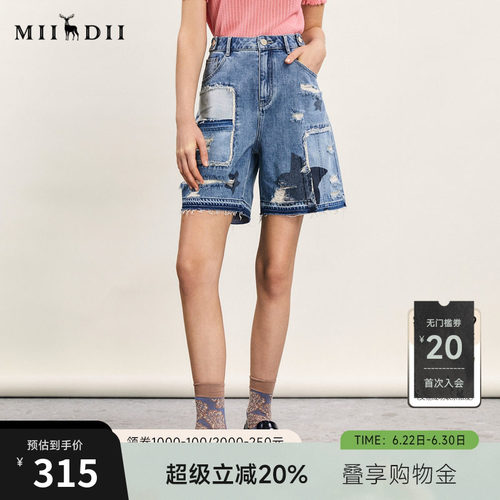 牛仔短裤，特色贴布绣和毛边破洞设计