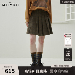 纹拼接短裙女254MB1633 复古学院风格 谜底百褶半裙2025年冬季 新品