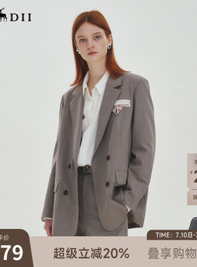 谜底西装外套长袖女2025秋新品通勤气质挺括双排扣西服253MW1032