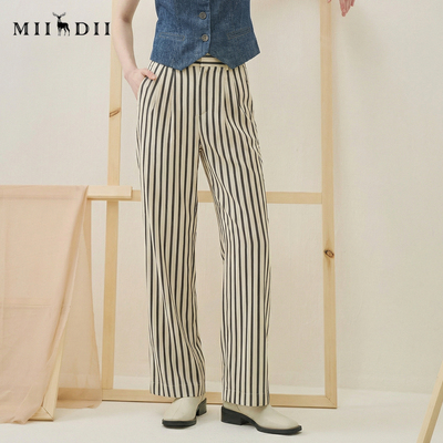 谜底条纹休闲裤长裤女2025秋季新款复古文艺宽松阔腿裤257MK7730