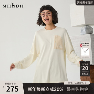 新品 女冬季 百搭简约圆领绣花上衣244MT1638 T恤长袖 谜底中长款