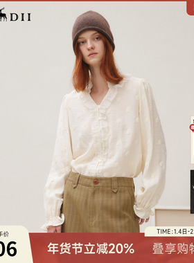 谜底衬衣长袖女2025秋季新品通勤风时尚波点V领花边衬衫253MC1264