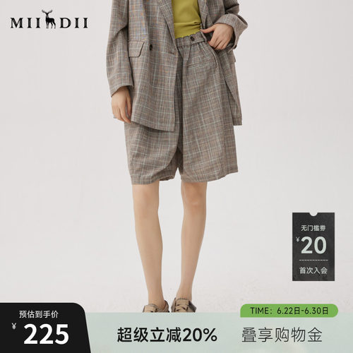 五分短裤，复古格子面料