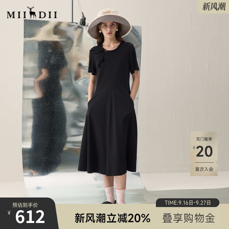 谜底收腰连衣裙短袖2026年春季新品立体花不规则长裙女261ML0084图片