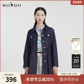 谜底中长款 风衣女春新款 复古多口袋单排扣牛仔外套231ME0032