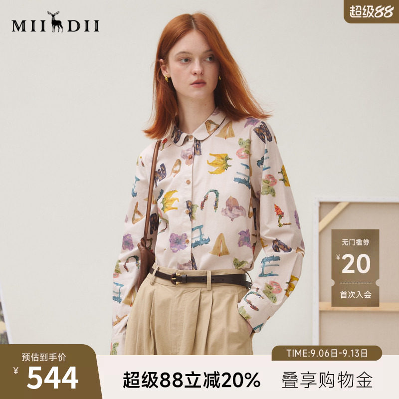 谜底衬衣长袖女2025秋新品复古通勤油画感花卉印花衬衫253MC1096图片