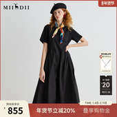 谜底连衣裙短袖 女2025夏通勤气质赫本风拼接层次X型长裙252ML0657