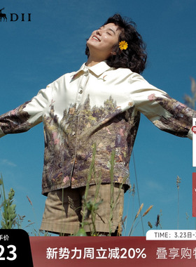 谜底外套长袖女2025秋复古回归乡野印花棉挺阔中长夹克253MW1072