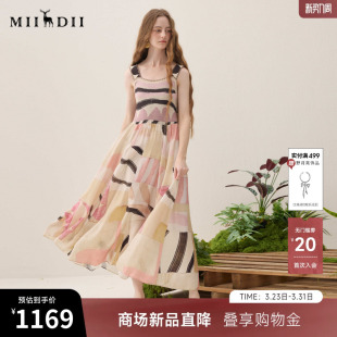 毛织拼艺术印花大A摆长裙女261ML0238 新品 谜底连衣裙无袖 2026春季