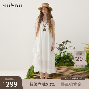 谜底白色连衣裙无袖2025夏季新款度假风圆领大摆型长裙256ML6251