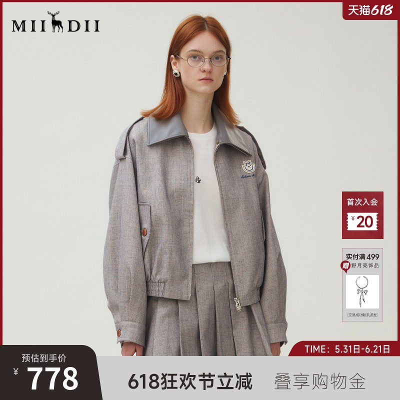 谜底外套长袖女2025秋新品复古可拆领皮领短款宽松夹克253MW1168