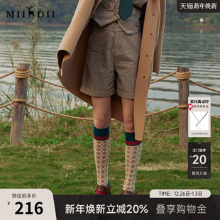 复古风百搭高腰纯棉直筒裤 新款 241MK0058 女春季 谜底格纹短裤