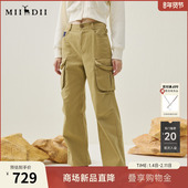 裤 谜底直筒裤 女254MK1628 新品 可调节腰立体口袋工装 长裤 2025冬季