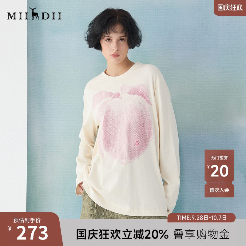 谜底圆领T恤2025春季新品纯棉T恤长袖主题印花百搭上衣251MT0003图片