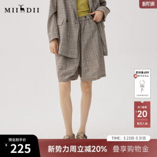 子243MK1125 通勤风复古高腰透气裤 谜底格纹五分裤 女士秋新品