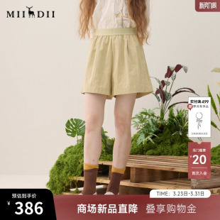 橡筋腰头立体褶皱舒适裤 新品 子女261MK0091 2026春季 谜底休闲短裤