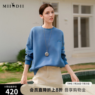 谜底圆领印花卫衣女2025春季 百搭宽松上衣251MV5006 新品 简约时尚