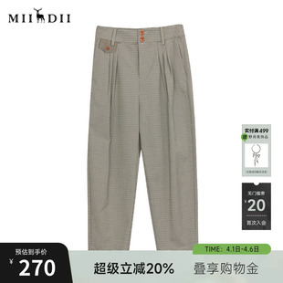 谜底格子萝卜裤 新品 复古风高腰休闲九分裤 243MK1166 女士秋季
