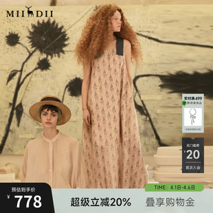 新品 玫瑰可露丽印花A型长裙子252ML0511 女2025夏季 谜底连衣裙无袖