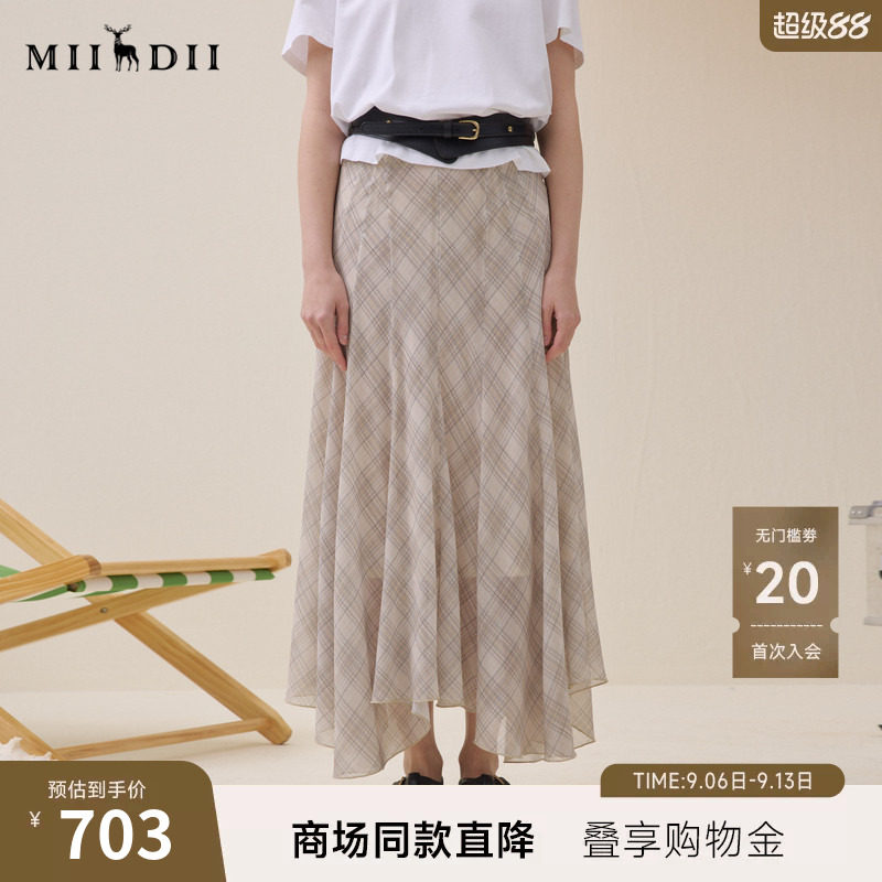 谜底复古红格半裙2026夏季新品不规则飘逸灵动中长裙女262MB0602图片