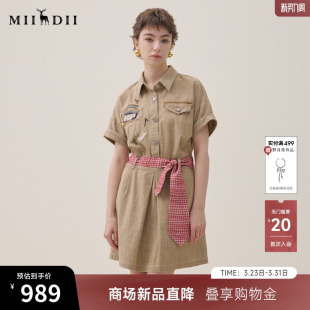 贴布绣花收腰工装 新品 风女262ML0603 2026夏季 谜底牛仔连衣裙短袖