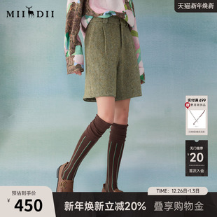 通勤风百搭直筒靴裤 新品 女士251MK0001 2025春季 谜底绵羊毛呢短裤