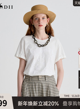 谜底T恤短袖女2025夏休闲亚麻老钱风印花合身X型短上衣252MT0568