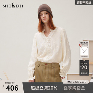 谜底衬衣长袖女2025秋季新品通勤风时尚波点V领花边衬衫253MC1264