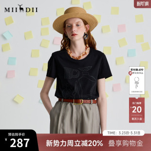 谜底T恤短袖 女2025夏休闲日常老钱风纯棉合身X型短上衣252MT0582