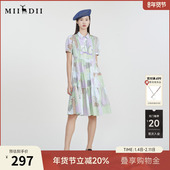 塔裙短袖 谜底衬衫 231ML0058 新款 复古印花中长款 式 连衣裙2023春季